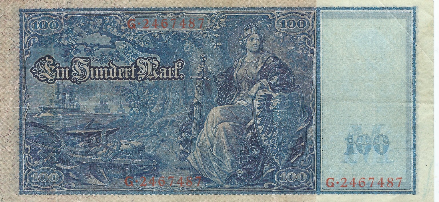 1910 Germany Imperial Bank Note 100 Mark alt 2